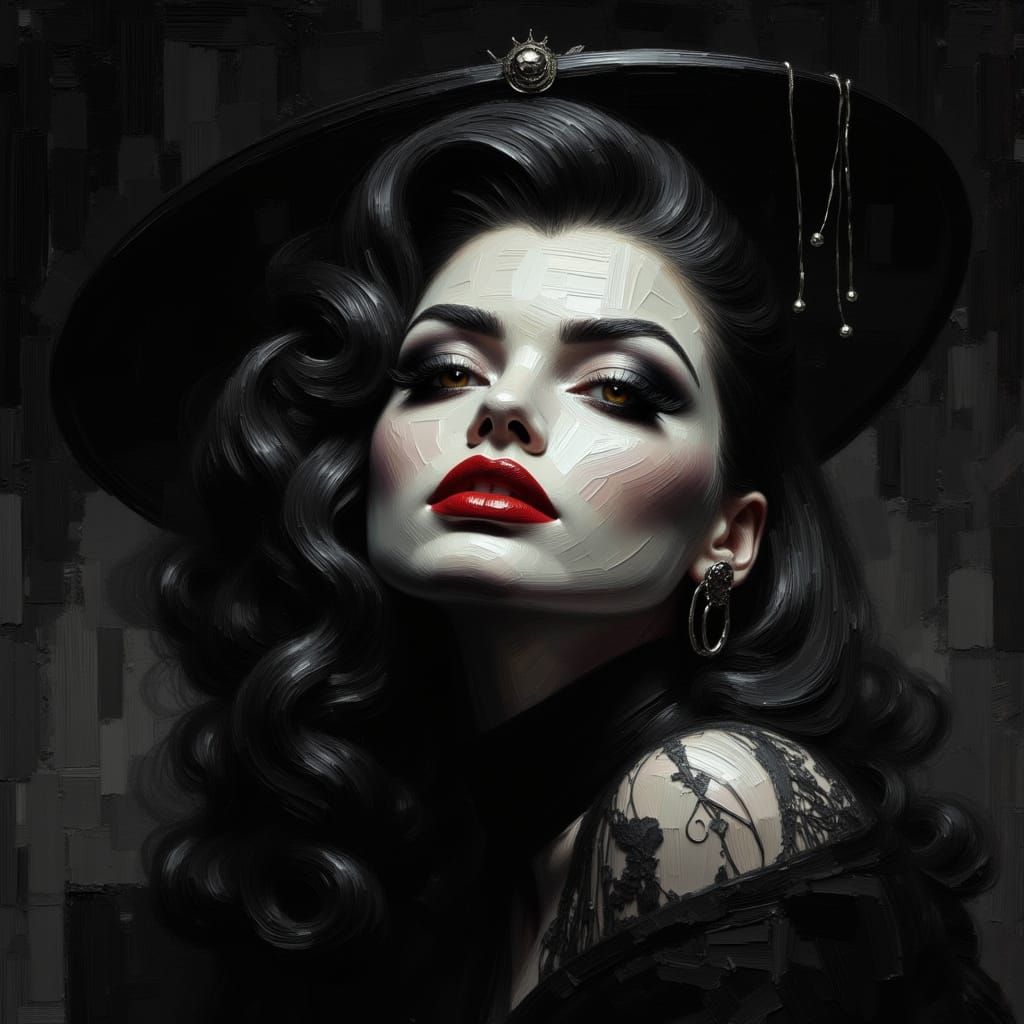 Striking Woman's Portrait: Black, White, and Red