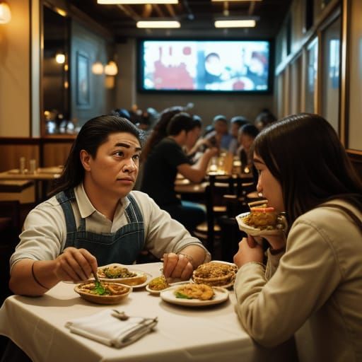 Restaurant Scene with Golden Hour Glow