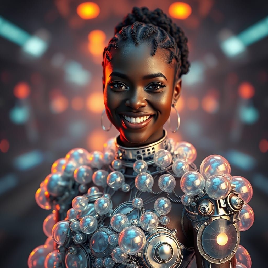Woman in Surreal Bubble Dress: Sci-Fi Art