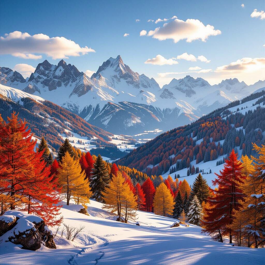 Autumn Swiss Alps Landscape in Hyperrealistic Style