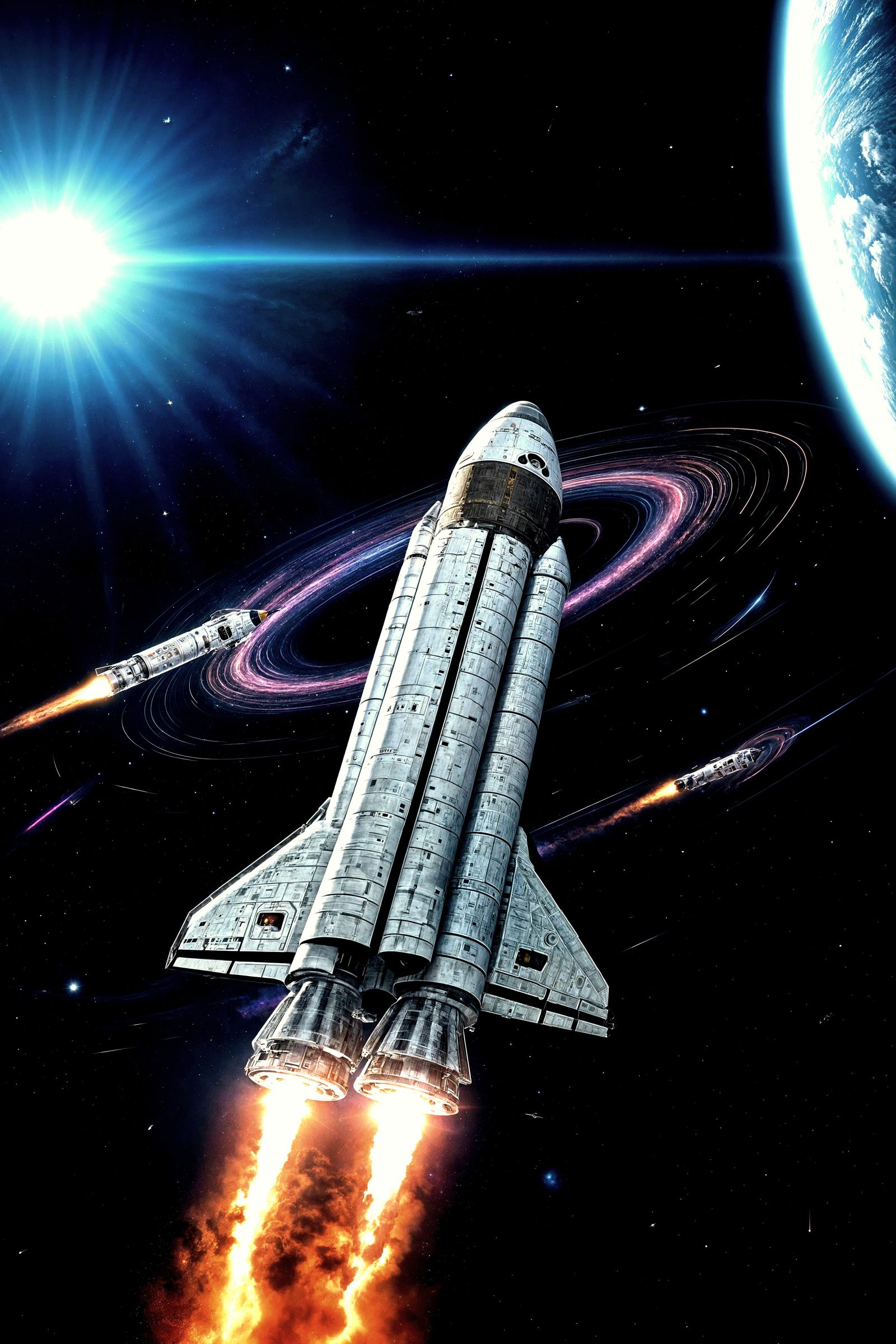 Rocket Launching into Colorful Nebula in 4D