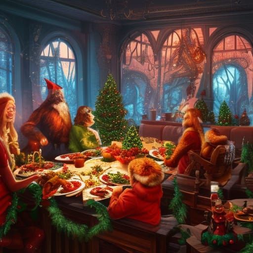 Detailed Christmas Feast Matte Painting in 8k