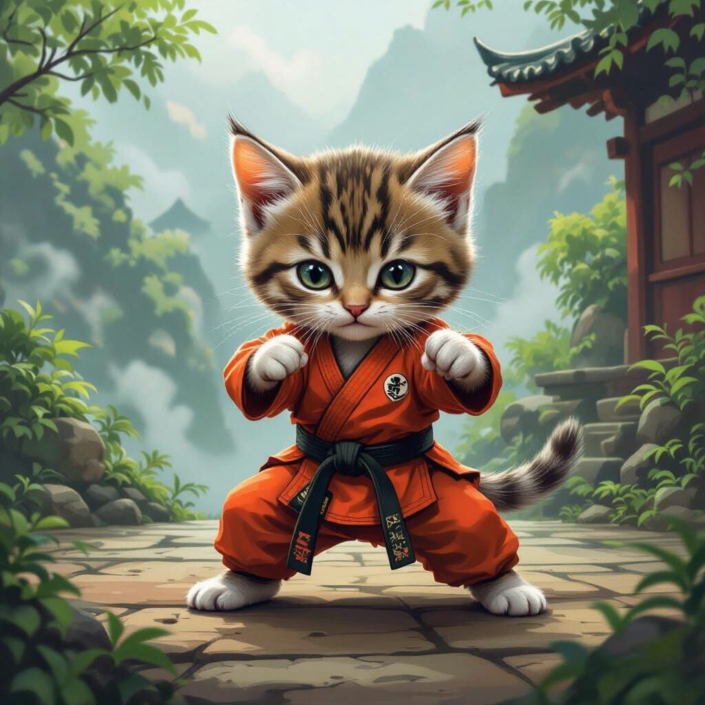 Kitten Martial Artist Training in Misty Dojo