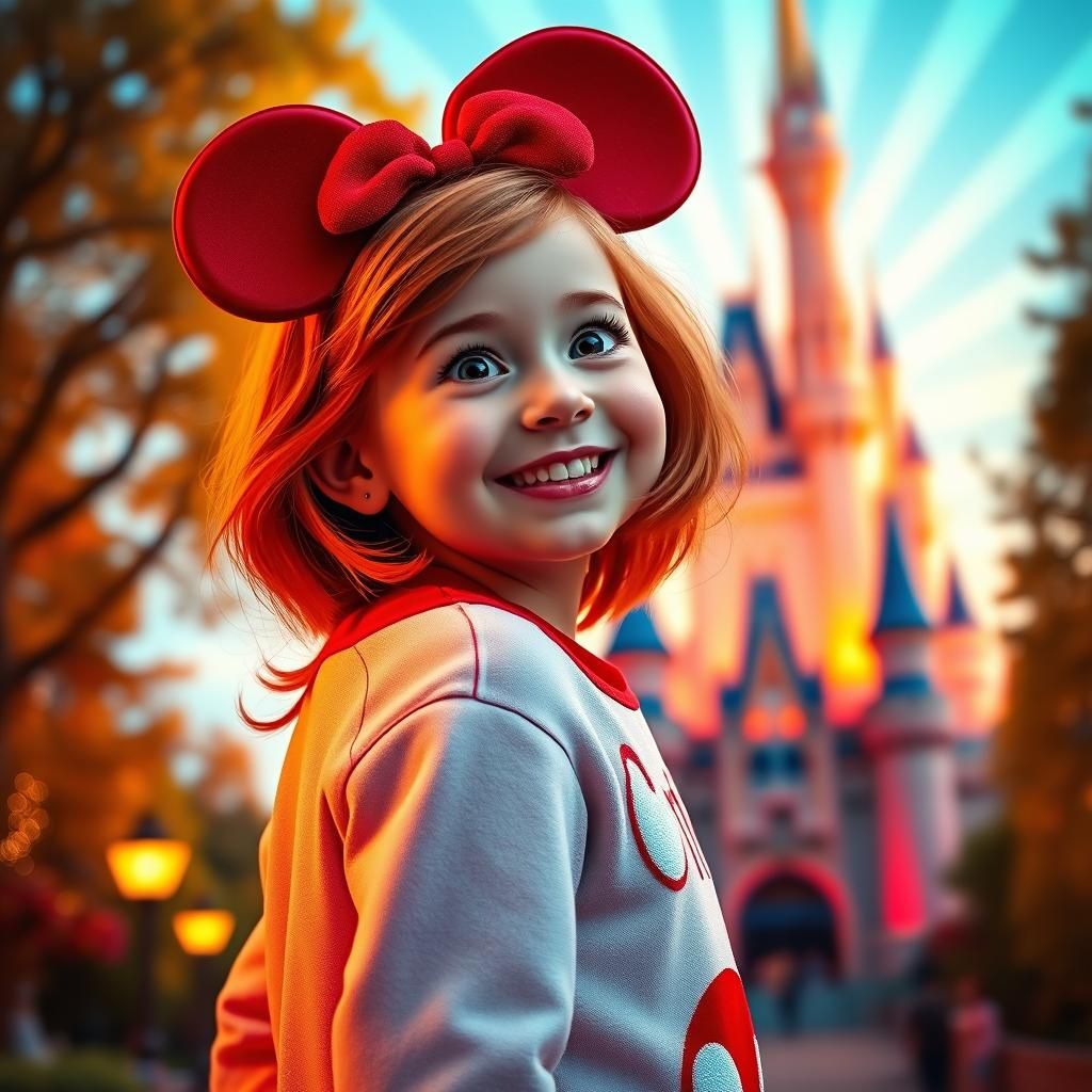 Girl in Mickey Mouse Onesie at Disney Castle