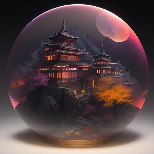 Ethereal Hillside with Japanese Art Deco Architecture