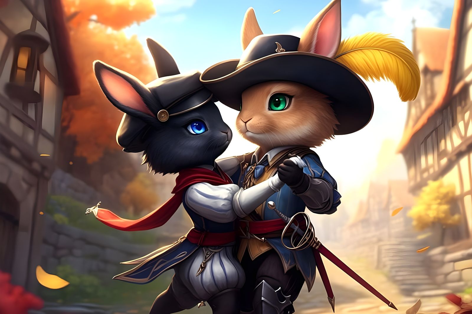 Chibi Rabbits Tango in Medieval Village, Anime Style