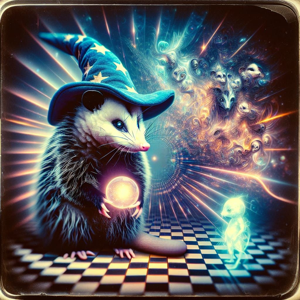 Opossum Wizard with Orb in Dark Fantasy Style