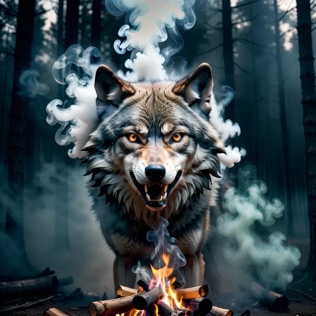 Wolf Head Formed from Campfire Smoke