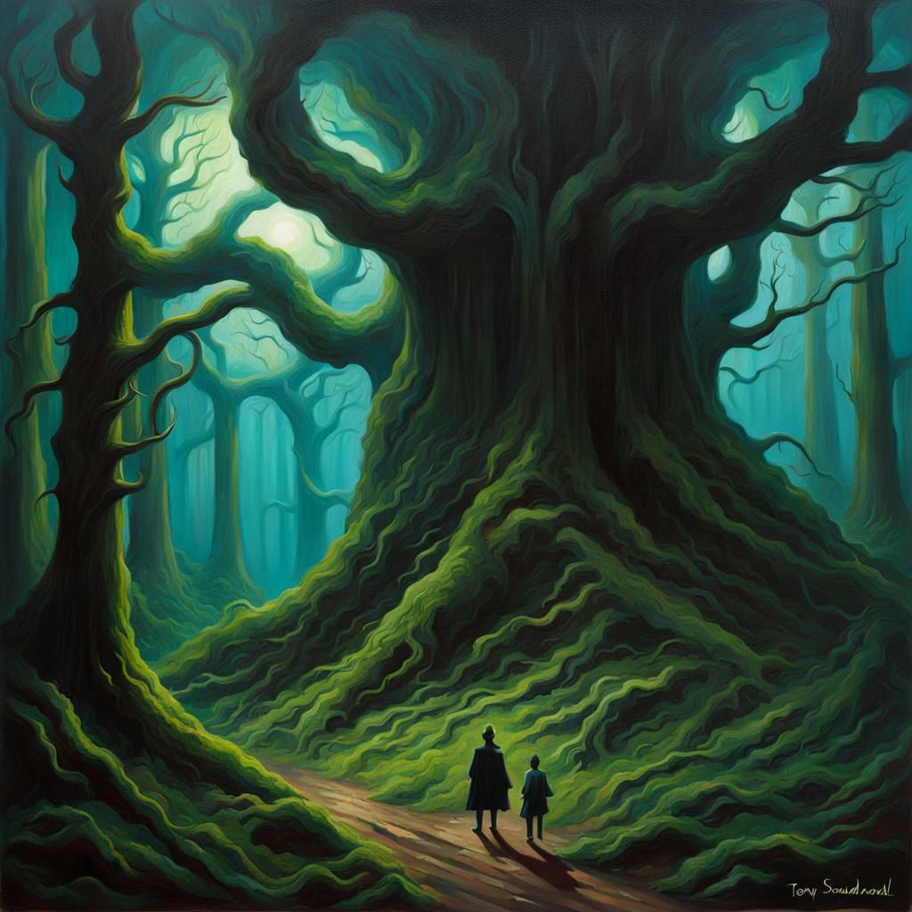 Eldritch Forest Painting in Dark Fantasy Style