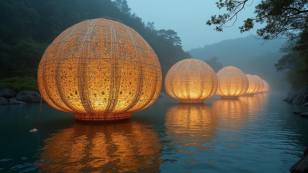 Ethereal Bamboo Sculpture Reflecting Light and Shadow