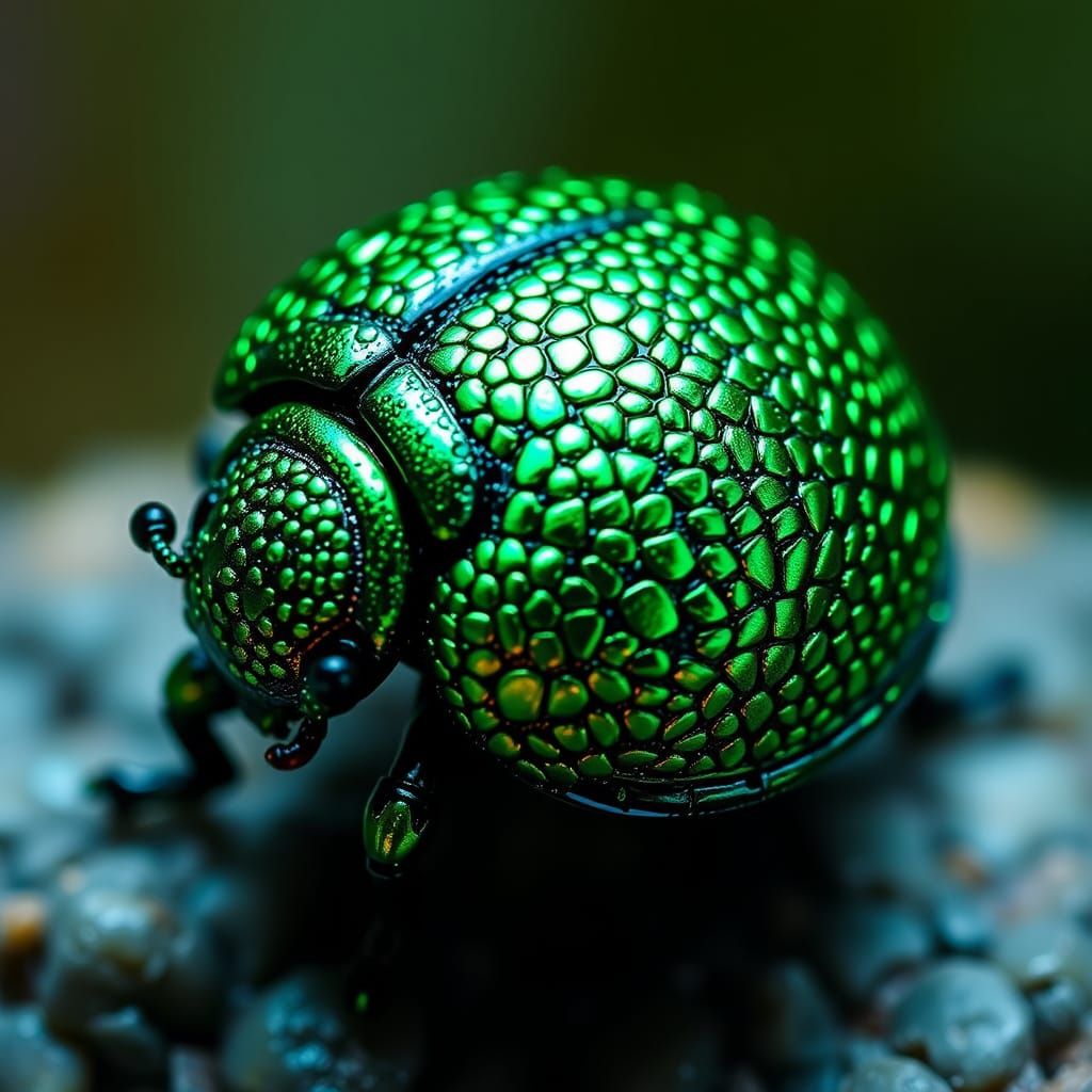 Emerald-Crested Beetle in Hyper-Realistic Art