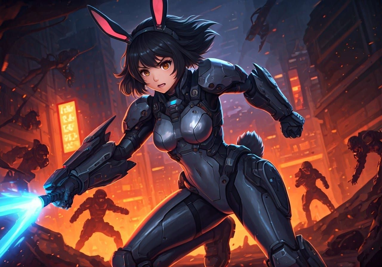 Cyberpunk Warrior Fights Dystopian Villains