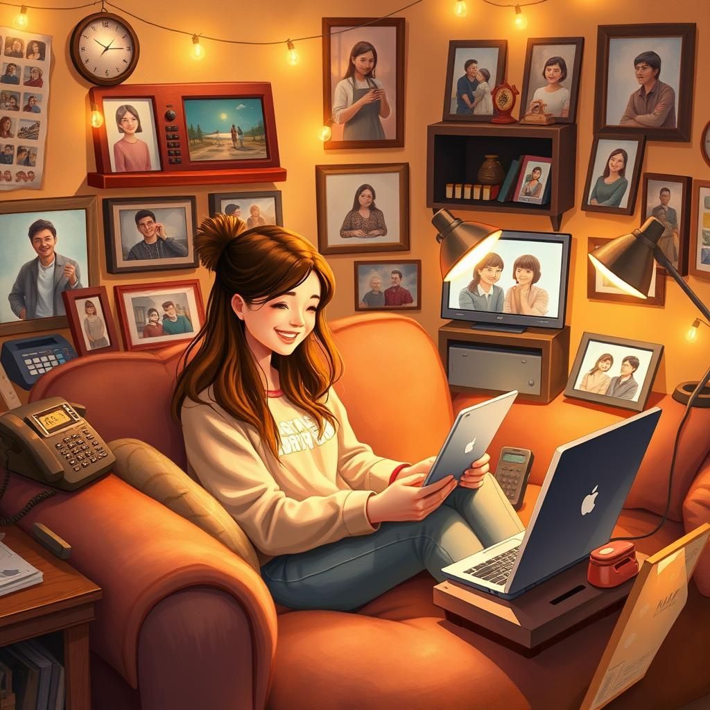 Cozy Digital Connections: A Watercolor Scene