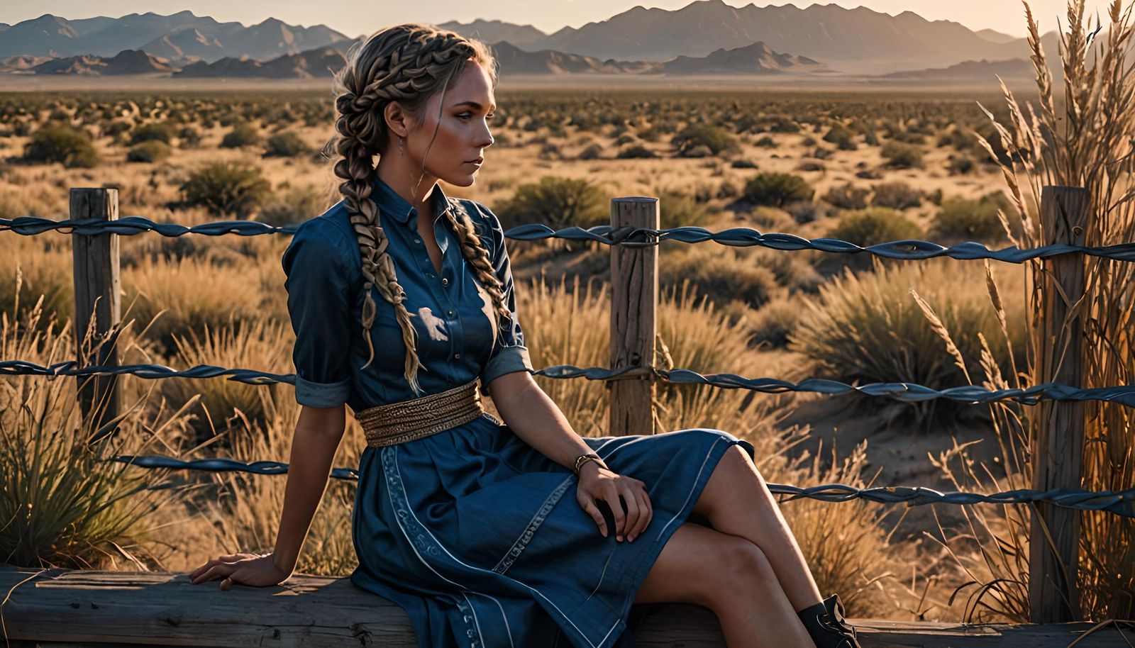 Farmgirl in Solarpunk Desert Landscape