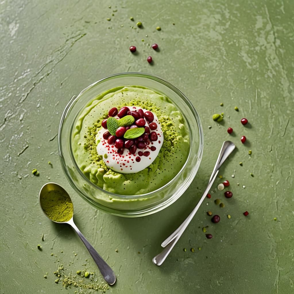 Matcha Bingsu Macro Shot as Watercolor Painting