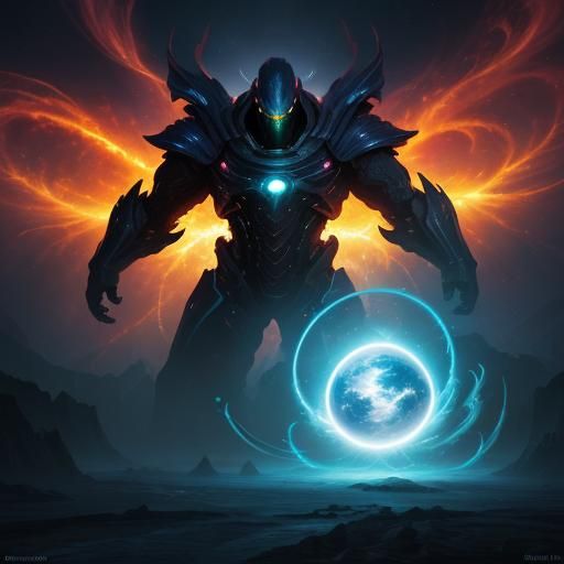 Towering Golem of Iridescent Light, Cosmic Art