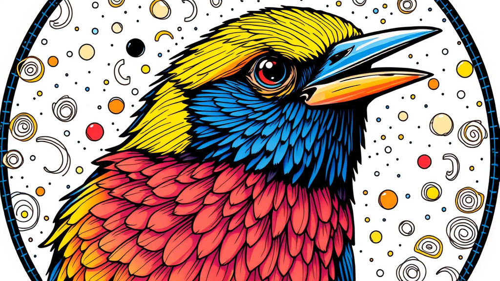 Colorful Bird Doodle in Comic Book Style