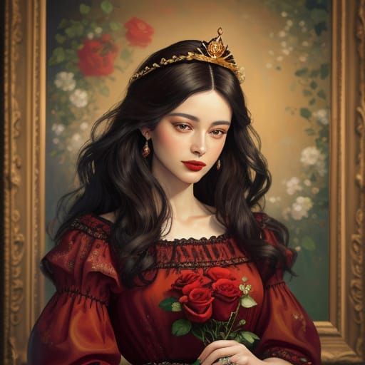 Woman with Roses: A Romantic Oil Painting