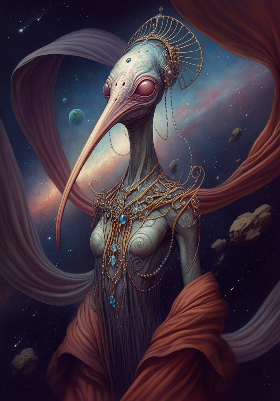 Alien High Priestess in Deep Space, Syd Mead Style