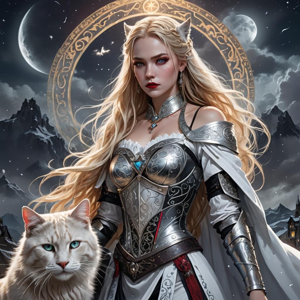 Goddess with Cat in Dreamlike Fantasy Art
