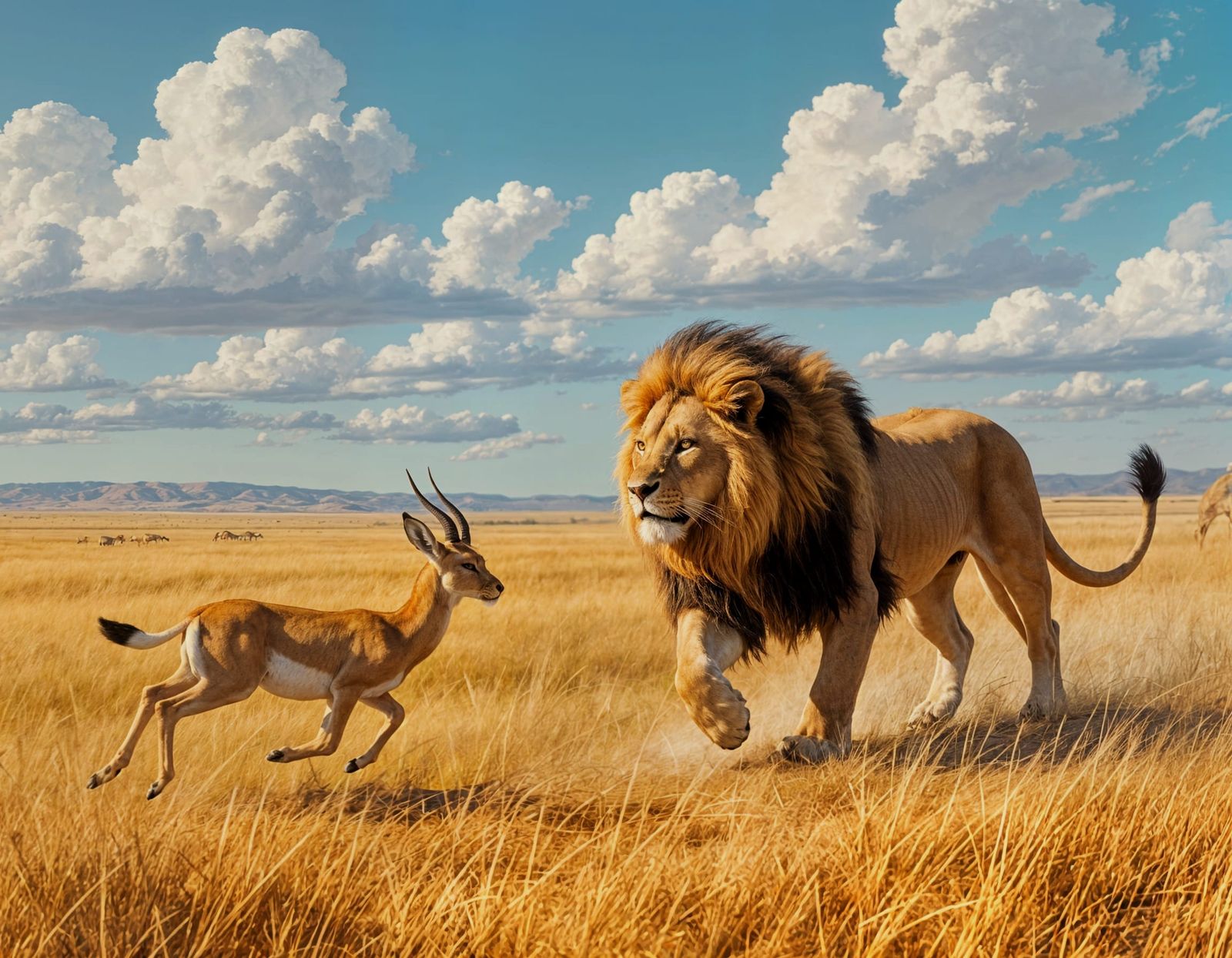 Lion Hunts Gazelle on African Plains
