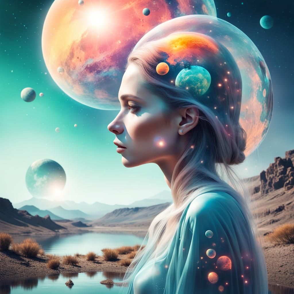 Woman and Alien Planet Double Exposure Portrait