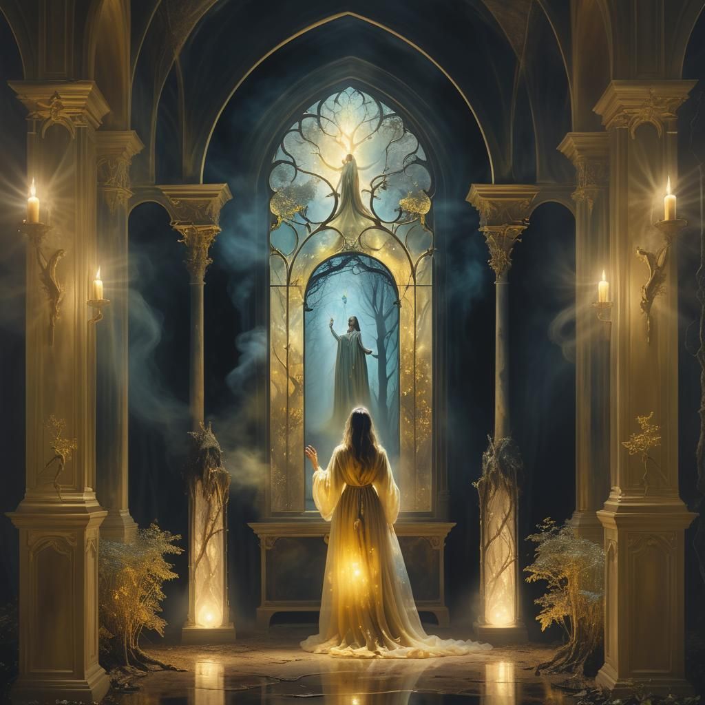 Mystical Holy Woman in Surrealist Forest