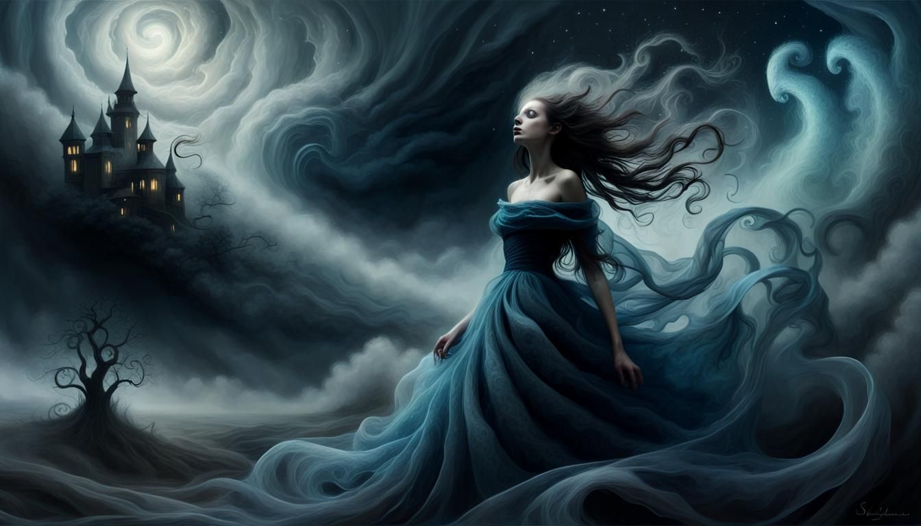 Nightmarish Banshee in Starry Storm, Dreamscape Art