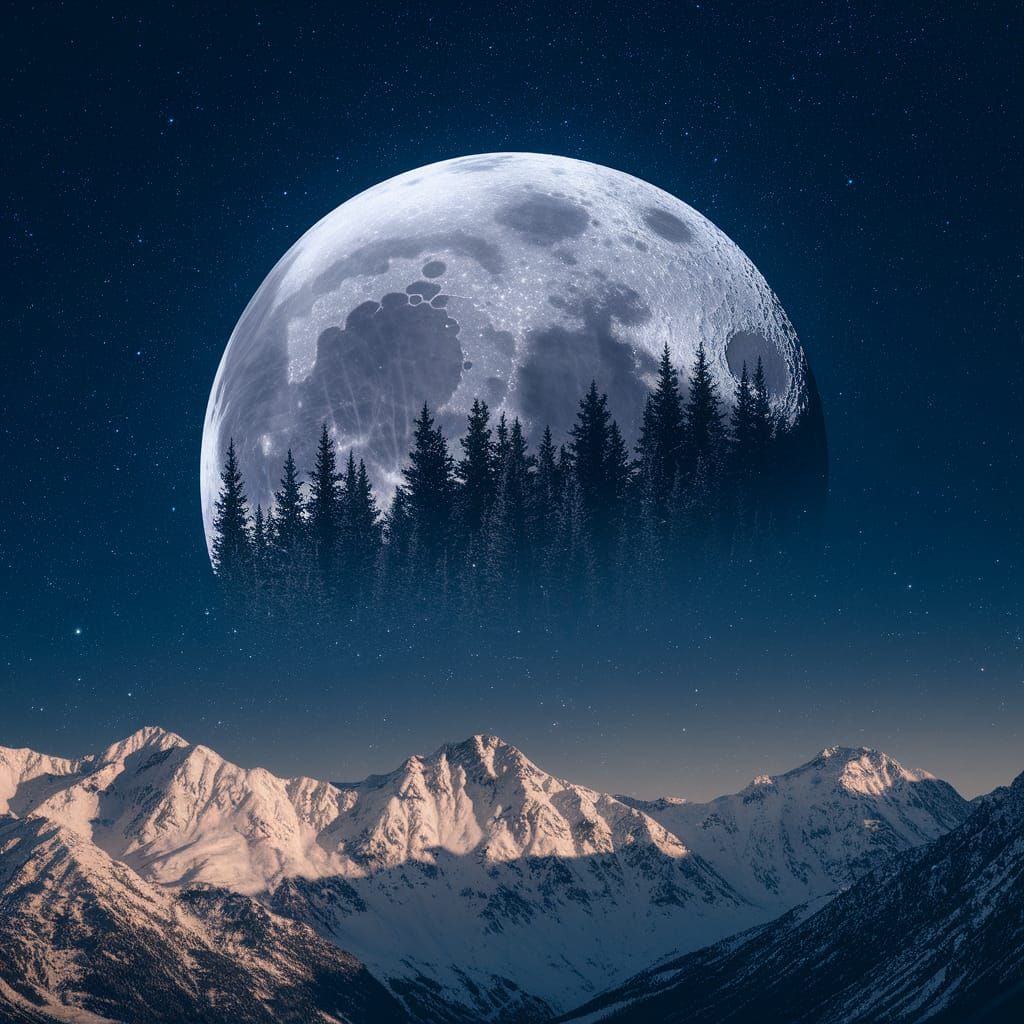 Surreal Forest Moon Landscape in Cosmic Style
