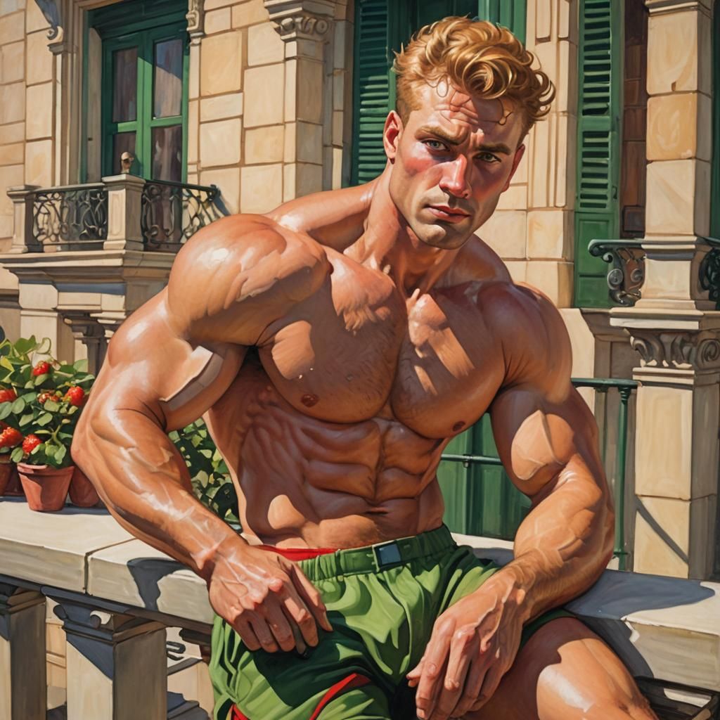 Neoclassical Cubist Image of a Muscular Man in Realism Style