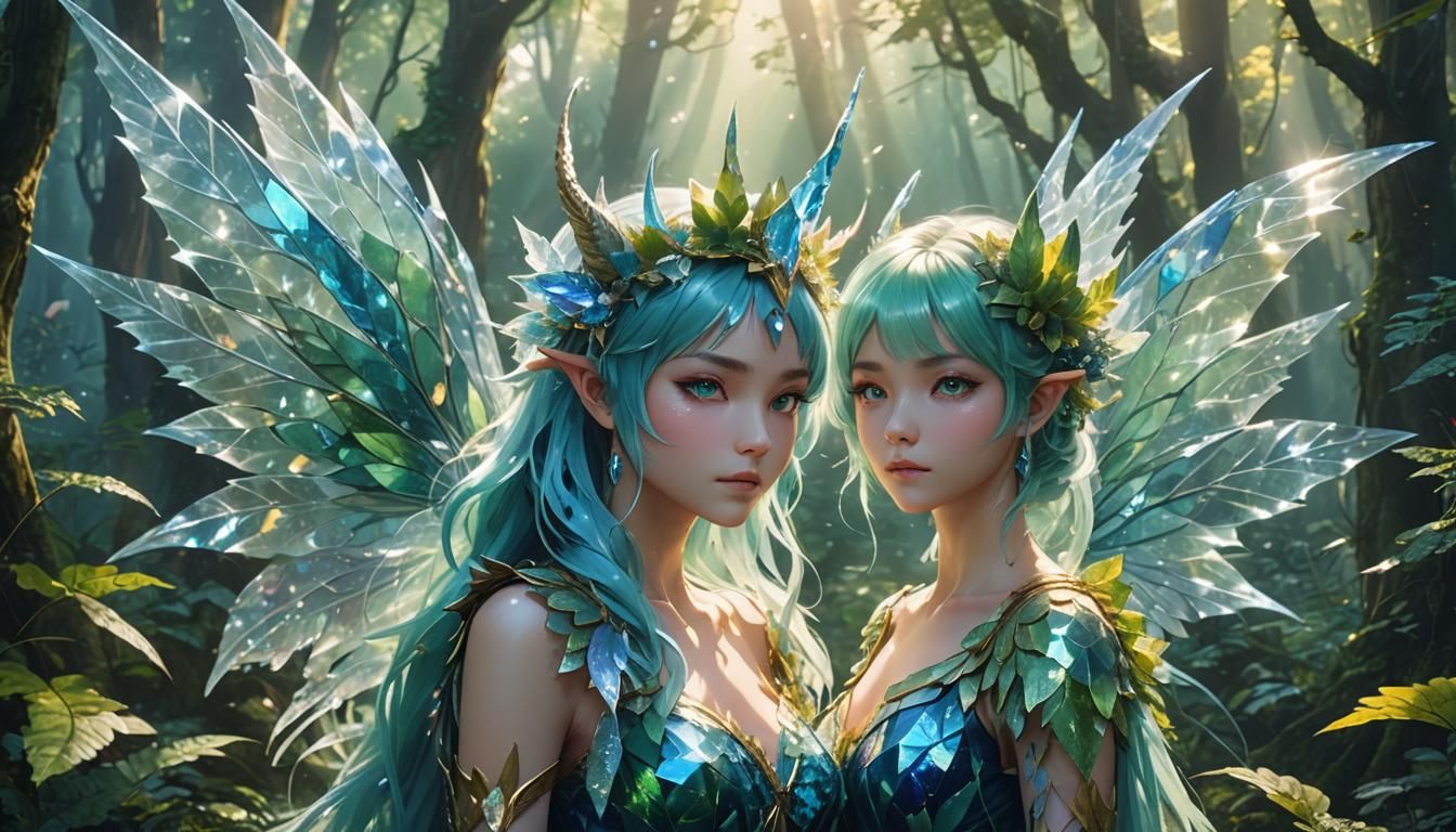 Crystal Fairy Dragon in Magical Forest: Anime Art