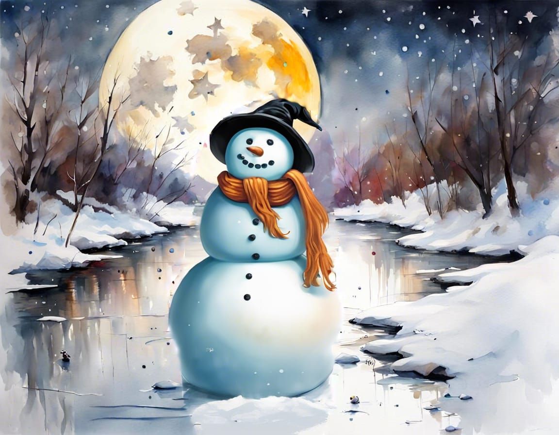 Nostalgic Snowman with Witch Hat