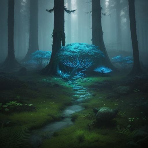 Mystical Butterfly in Bioluminescent Forest: Digital Matte P...