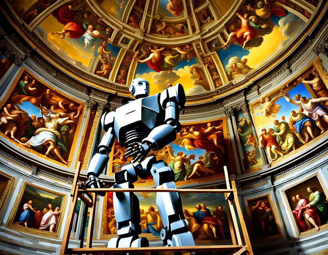 Robot Restoring Sistine Chapel in Baroque Style