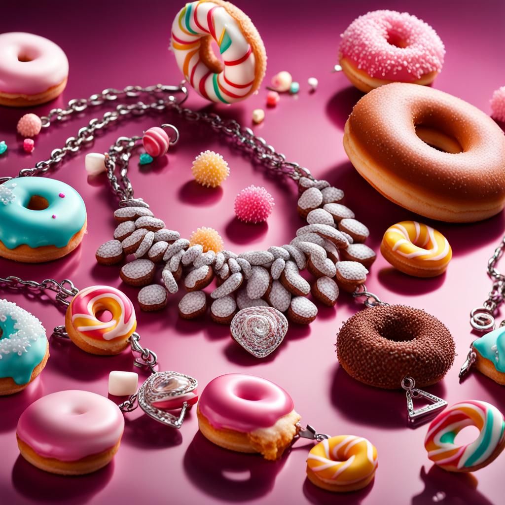 Jewelry Still Life with Sweets, Hyperrealistic Style