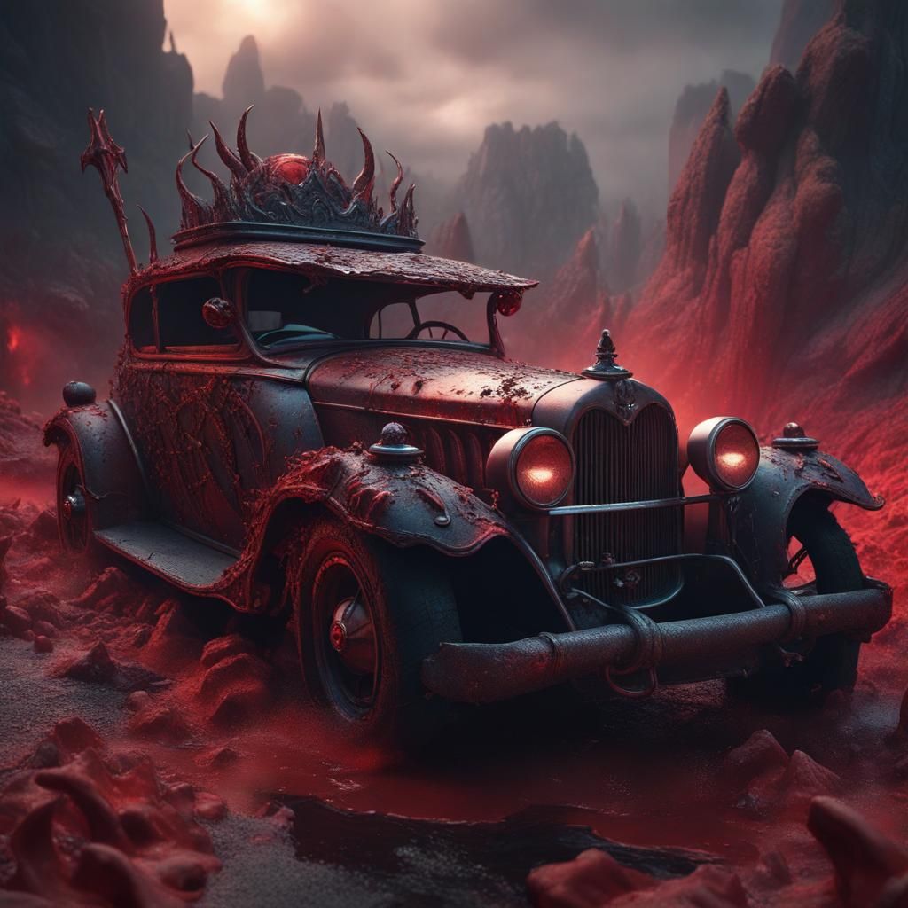 Fantastical Devil's Car: Detailed Matte Painting