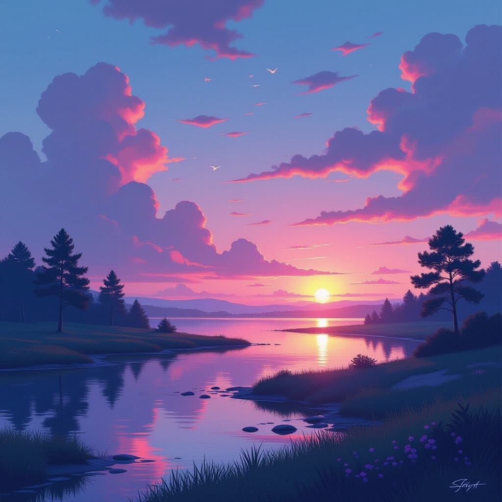 Vibrant Dreamscape in Surreal Digital Art Style