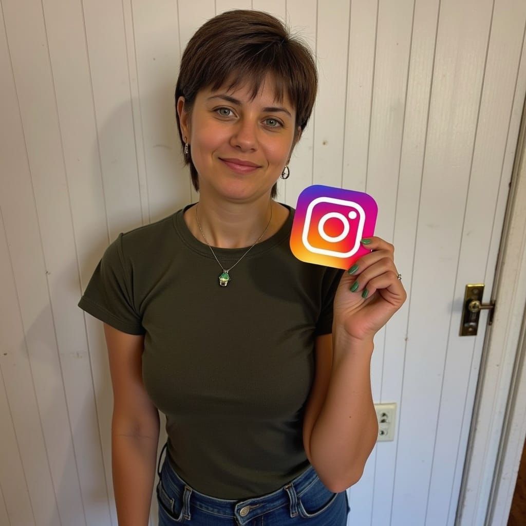 Elegant Girl with Short Dark Hair and Green Earrings