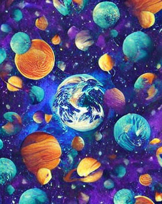 Colorful Spinning Planets and Distant Stars