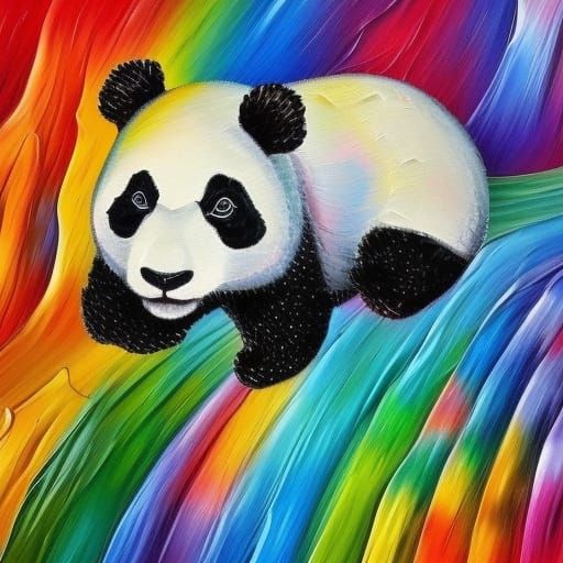 Rainbow Panda in Expressionist Oil Painting Style