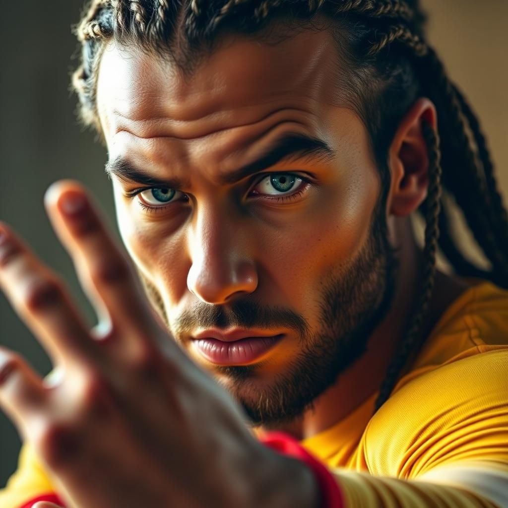 The cutely befuddled, deceptive man-of-action. His braided h...