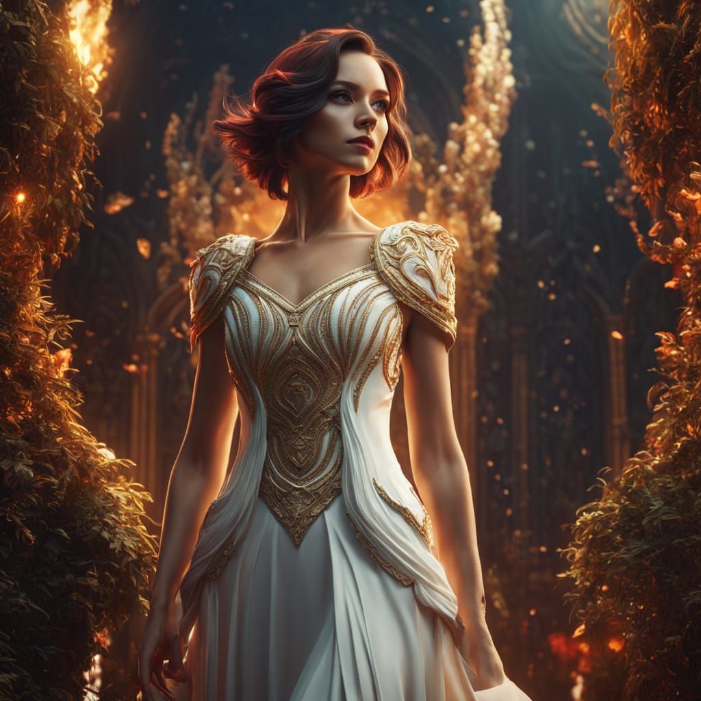 Woman in White Dress: Detailed Fantasy Art