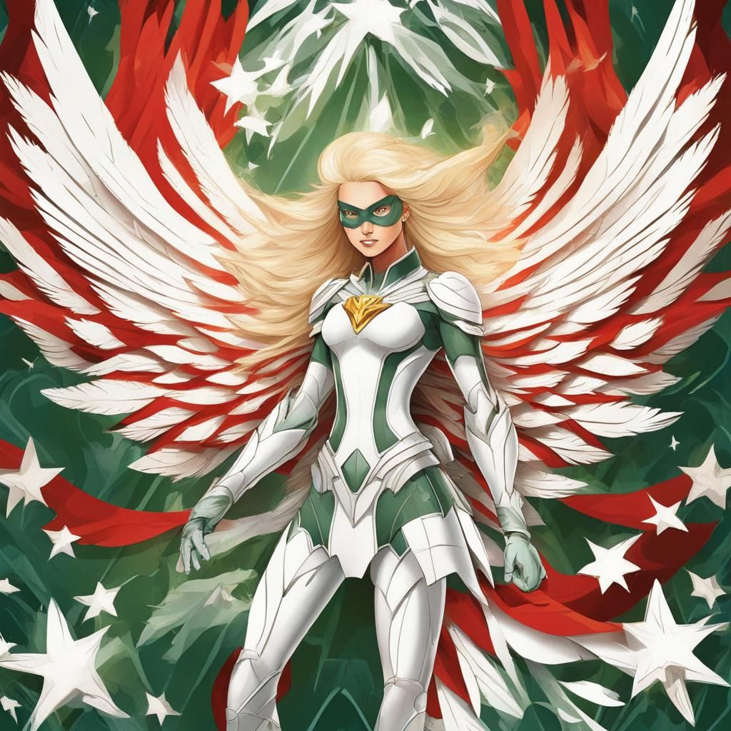 Blond Superhero with Sweeping Wings in Abstract Style