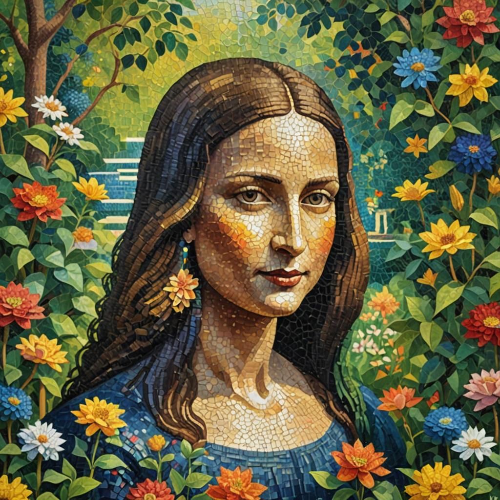Mona Lisa Portrait in Pointillism Style