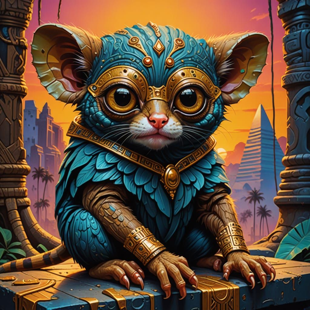 Egyptian Street Art Tarsier in Vibrant Polychromatic Colors