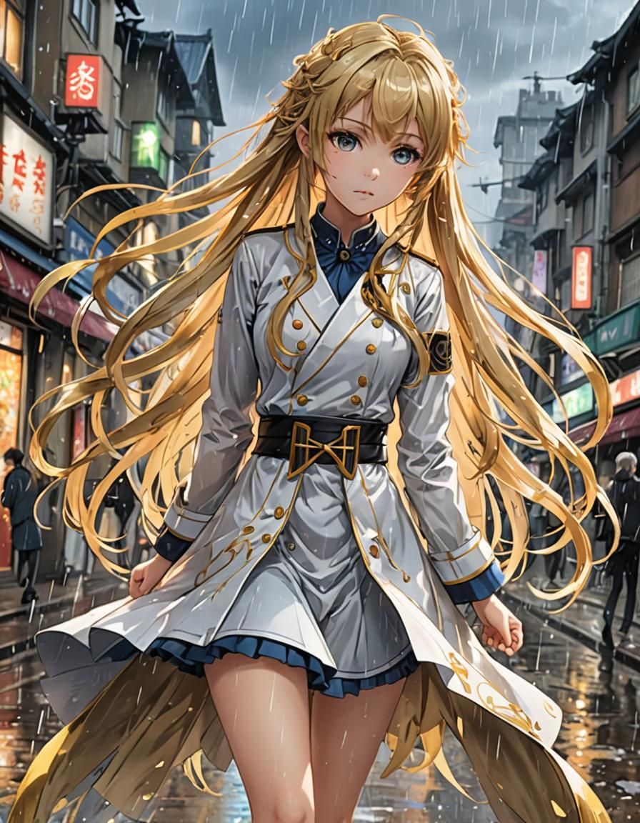 Anime Girl Dancing in the Rain: Fantasy Art