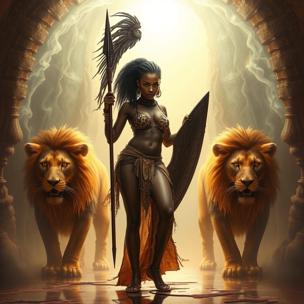 African Warrior Woman in Dark Fantasy Style