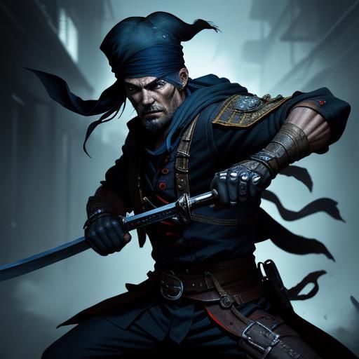 Ninja and Pirate Sword Fight Comic Book Art