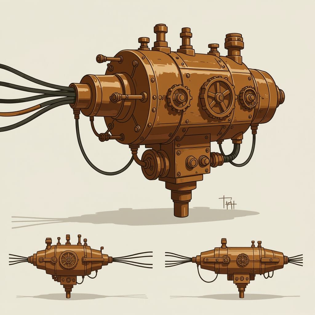 Steampunk Engine of Wires and Shapes