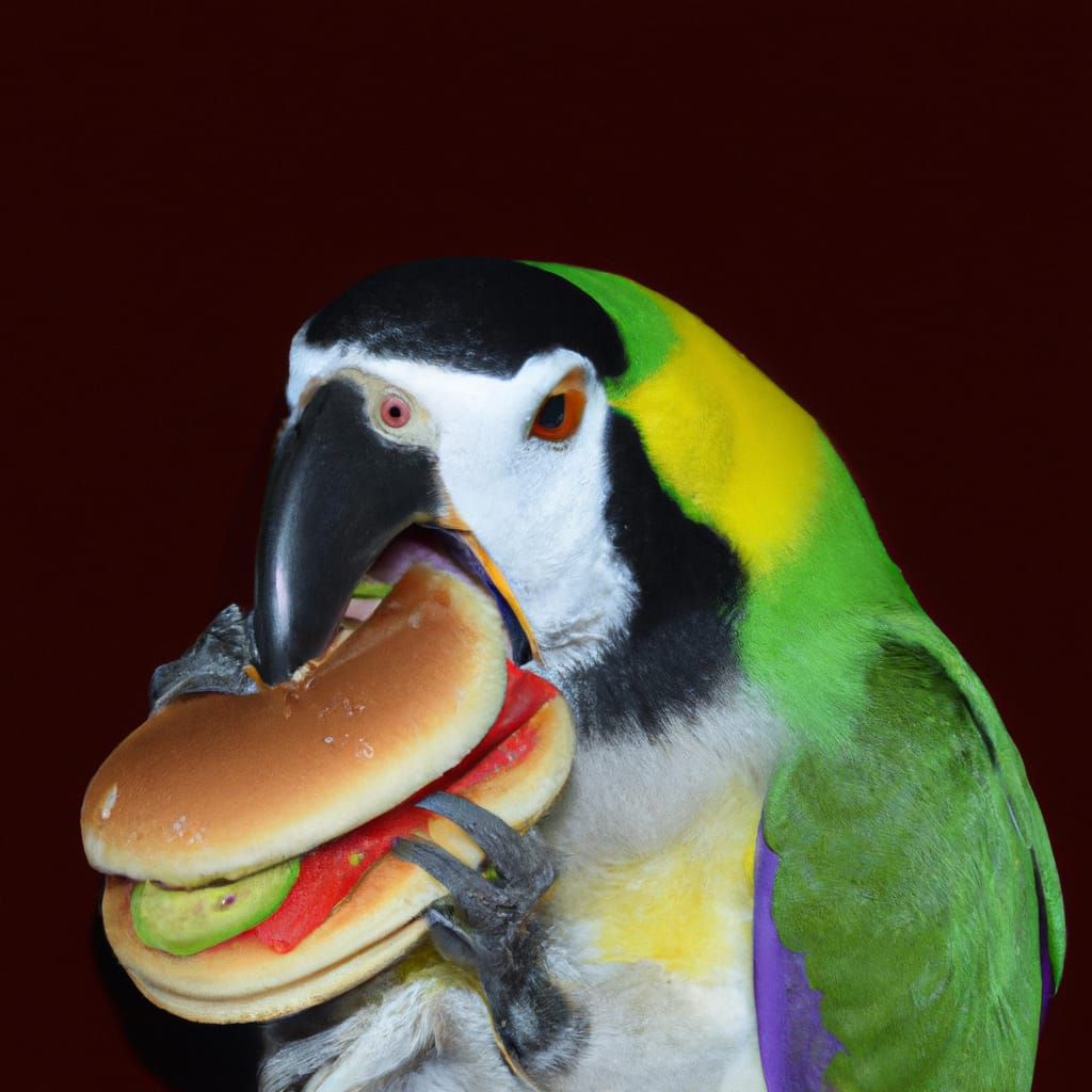Parrot Enjoys a Hamburger: Digital Art
